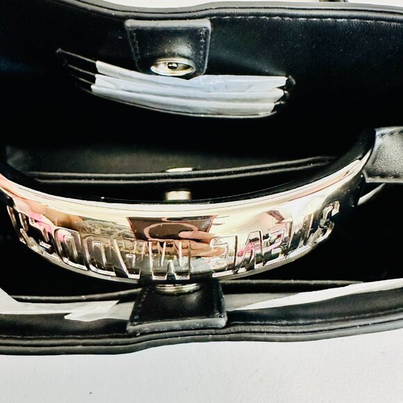 STEVE MADDEN 2-WAY BLACK FAUX LEATHER SATCHEL CROSSBODY BAG $88 - Picture 7 of 9